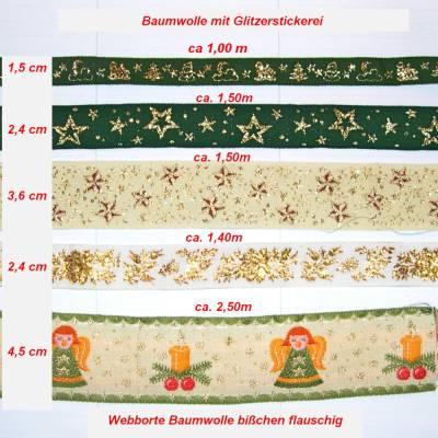 Weihnachtsborten & Webband Weihnachten – Baumwollborte Advent Bordüren für festliche Weihnachtsdeko