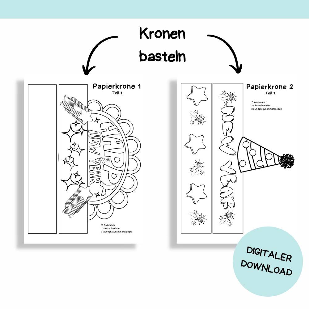 Bastelvorlage Silvester Druckvorlage - Bastelideen zum Selberdrucken - Bastelbuch für Kinder