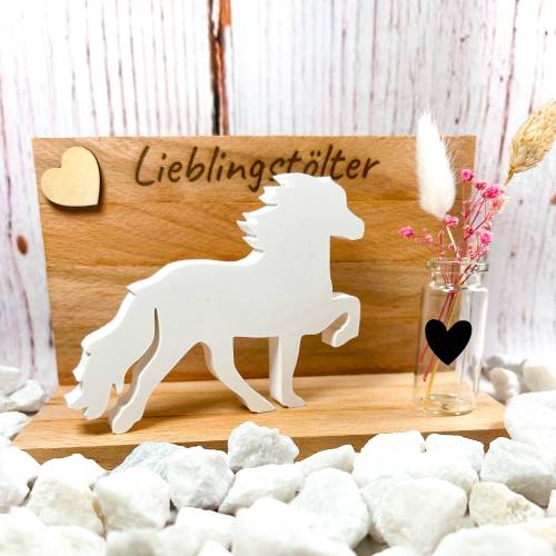 Geschenkset Tölter / Isi / Islandpferd / Isländer mit Holzaufsteller