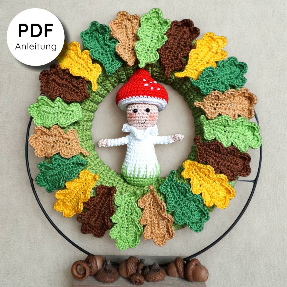 Häkelanleitung Herbstkranz mit Fliegenpilz - PDF Datei deutsch Bild 1