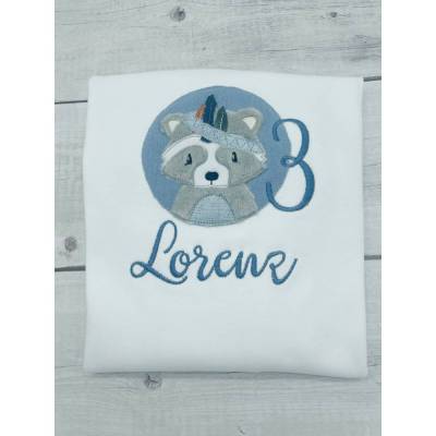 Geburtstagsshirt für Babys Mädchen Jungen Geschenk Geburtstag Zahlenshirt weiß Taufe Babygeschenk Waschbär 