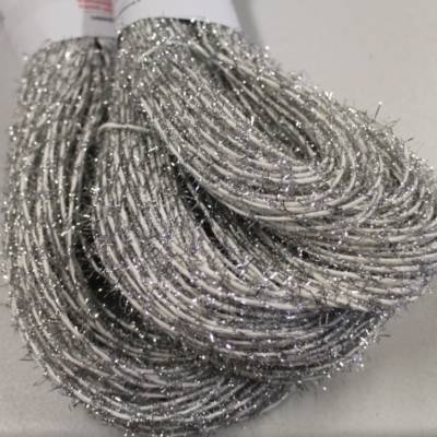 Finnisches Papiergarn - Fluffy Glitter weiß-silber - normal, Stärke 0,8