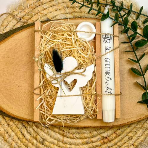 Trauerbox |Trostbox | Trauergeschenk | Trauerkerze | Trostlicht, Abschiedslicht, Kerze, Kerzenhalter, Engel  Anteilnahme