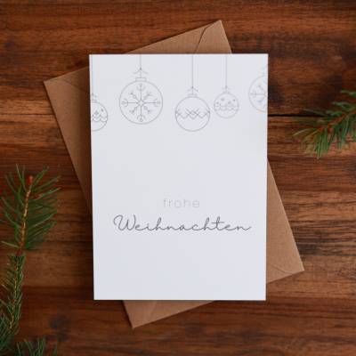 Weihnachtskarte | Weihnachtspost | Weihnachtsgruß | Weihnachtskugeln | aus Naturpapier | DIN A6 | Kuvert | Grußkarten 