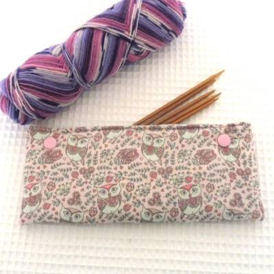 Nadelgarage 20cm – Schutzhülle für Nadelspiele & Sockenstrickzeug, Eulenmotiv, handgefertigt