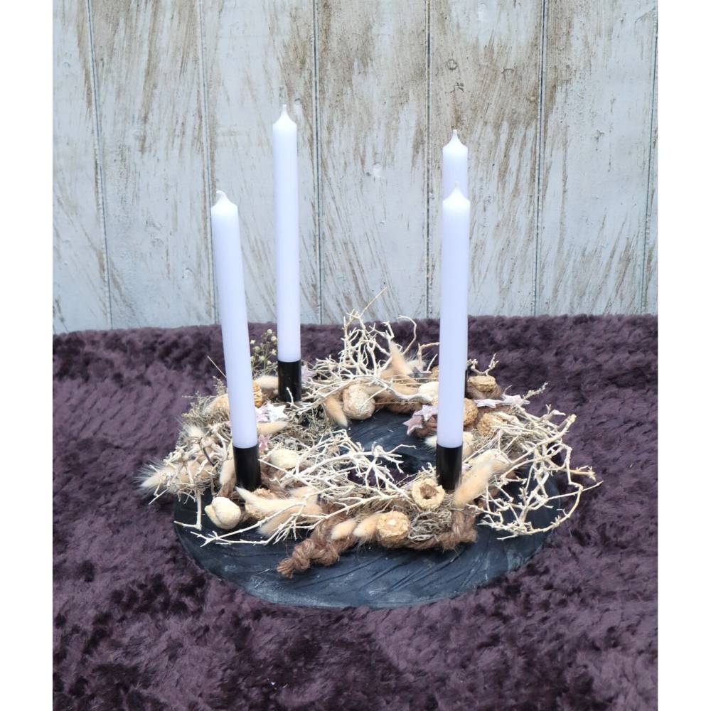 Adventskranz Holz mit Trockenblumen schwarz natur modern