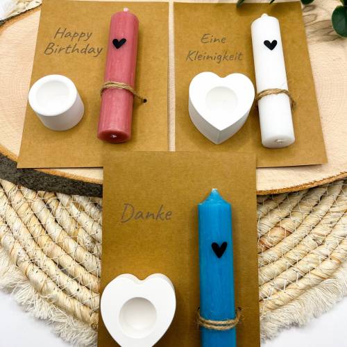 Kerzenset mit Karte |  Kleines Geschenk | Mitbringsel | Kleinigkeit | bunte Kerzen | Kerze 10cm