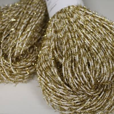 Finnisches Papiergarn - Fluffy Glitter weiß-gold - normal, Stärke 0,8