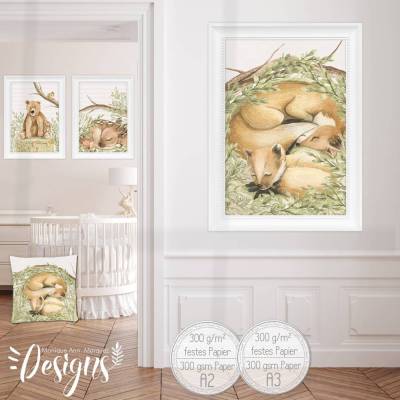 Wandbilder Kinder - Waldtiere Poster - geschlechtsneutral  Kinderzimmer Bilder | A3 - 3er Set