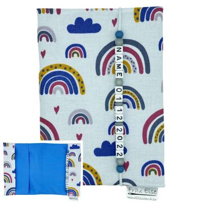 U-Heft Hülle mit Name Impfpassfach Regenbogen blau Geschenk Geburt Junge Schutzhülle Untersuchungsheft personalisiert