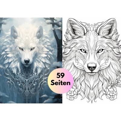 Winterliche Tiere Malbuch Erwachsene 59 Seiten Kinder Sofort Download -Graustufen Malbuch Fantasy