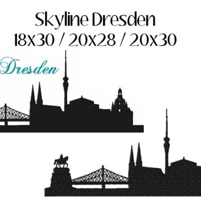 4 tlg. Stickdatei Skyline Dresden 2 Größen verschiedene Dateiformate Stickmuster Stickmotiv mit und ohne Schriftzug
