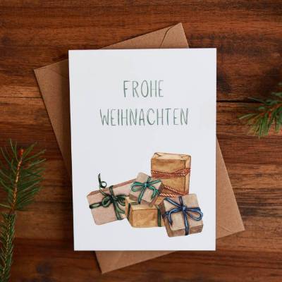 Weihnachtskarte | Weihnachtspost | Weihnachtsgruß | Geschenke | aus Naturpapier | DIN A6 | Kuvert | Grußkarten 