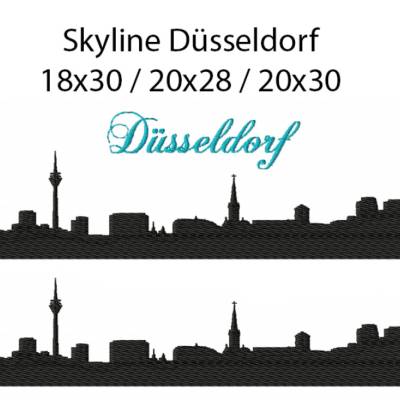 4 tlg. Stickdatei Skyline Düsseldorf 2 Größen verschiedene Dateiformate Stickmuster Stickmotiv mit und ohne Schriftzug