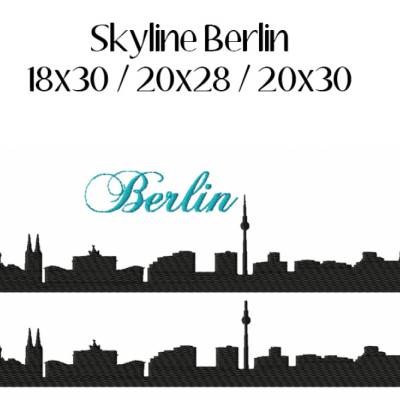4 tlg. Stickdatei Skyline Berlin 2 Größen verschiedene Dateiformate Stickmuster Stickmotiv mit und ohne Schriftzug