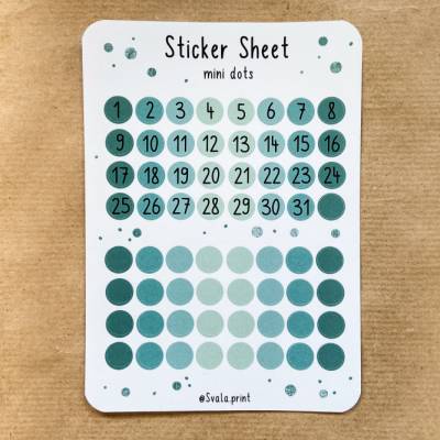 Dots türkies | Zahlen | Aufkleber Bulletjournal | Journal Sticker | runde Aufkleber