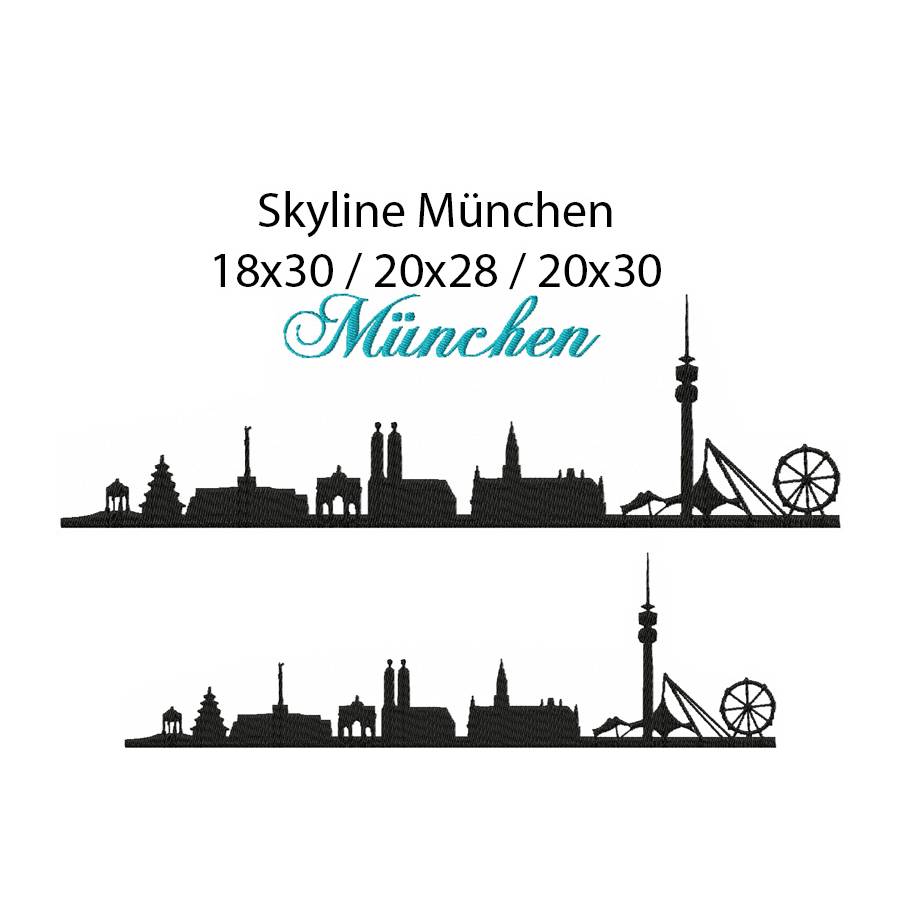 4 tlg. Stickdatei Skyline München 2 Größen verschiedene Dateiformate Stickmuster Stickmotiv mit und ohne Schriftzug Bild 1