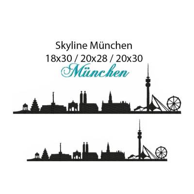 4 tlg. Stickdatei Skyline München 2 Größen verschiedene Dateiformate Stickmuster Stickmotiv mit und ohne Schriftzug