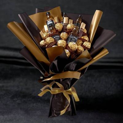 Essbarer  Blumenstrauß - Jack Daniels Handgemachtes personalisiertes Geschenk für Männer, Frauen. Strauss aus Pralinen, 
