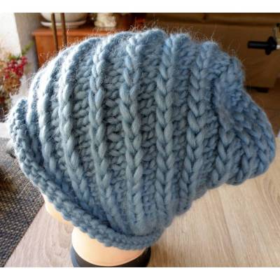 Winterbeanie - handgestrickt aus dicker weicher peruanischer Merinowolle, Türkis, Onesize, Unisex, Weihnachtsgeschenk
