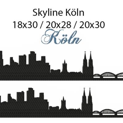 4 tlg. Stickdatei Skyline Köln 2 Größen verschiedene Dateiformate Stickmuster Stickmotiv mit und ohne Schriftzug