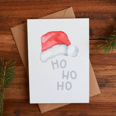 Weihnachtskarte | Weihnachtspost | Weihnachtsgruß | Ho Ho Ho | Weihnachtsmütze | aus Naturpapier | DIN A6 | Grußkarten 