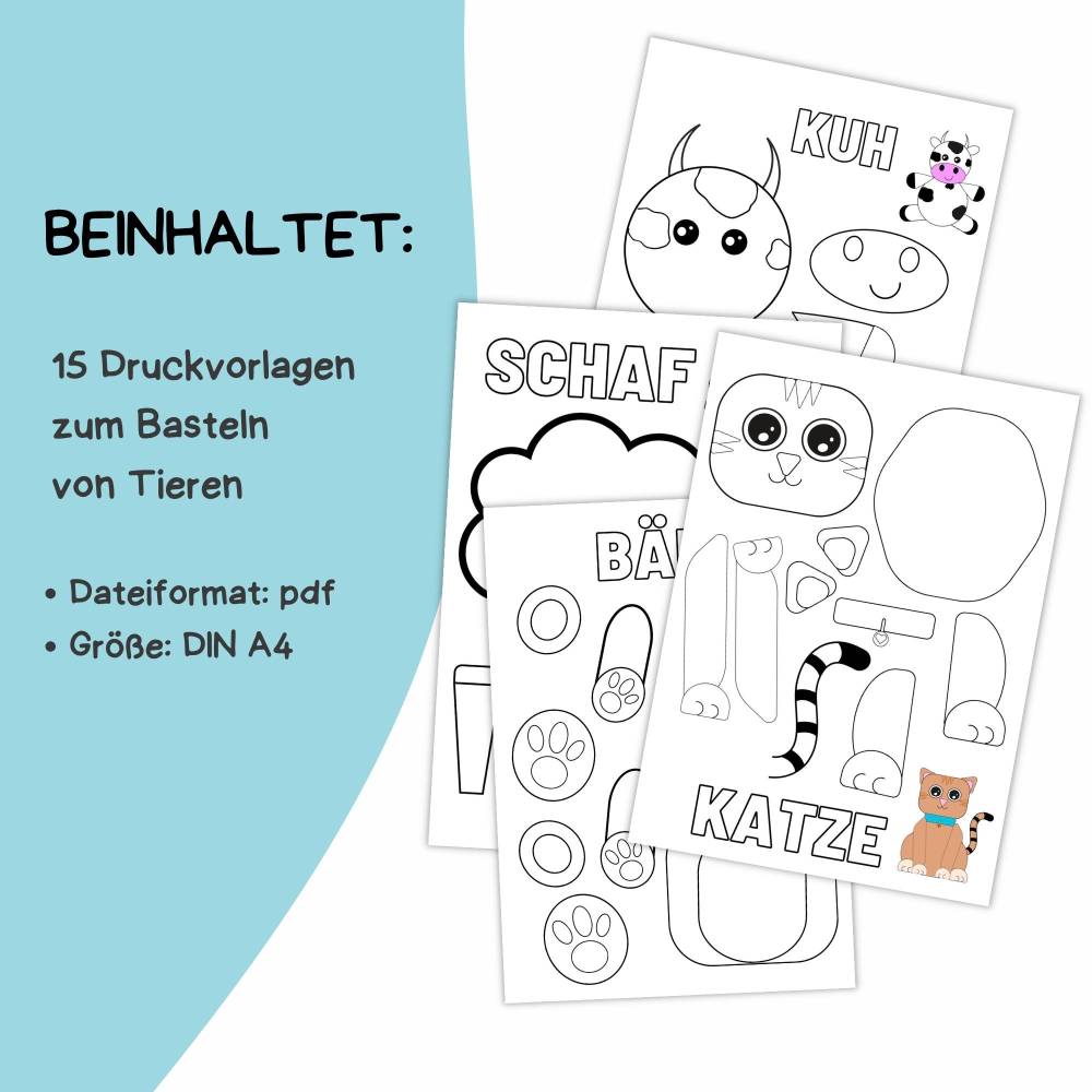 Bastelvorlage Tiere für Kinder - Druckvorlage - Bastelideen zum Selberdrucken - Bastelbuch - Digitaler Download Bild 2