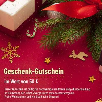 Gutschein für Babykleidung als Geschenk zur Geburt, Taufe, Weihnachten, Adventszeit im Wert von 50 €