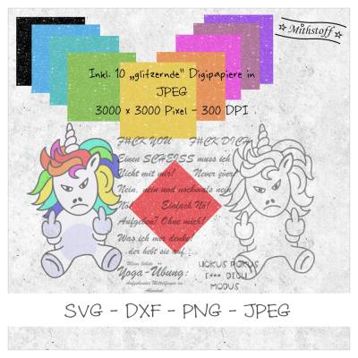 Plotterdatei boeses Einhorn SVG mit Statememts Mithstoff