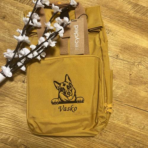 Rucksack bestickt / Schäferhund / Roll Top Rucksack