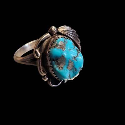 Navajo Ring aus Sterling Silber mit Türkis und toller Matrix – Vintage Unikat