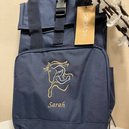 Rucksack bestickt / Pferdemädchen / Roll Top Rucksack