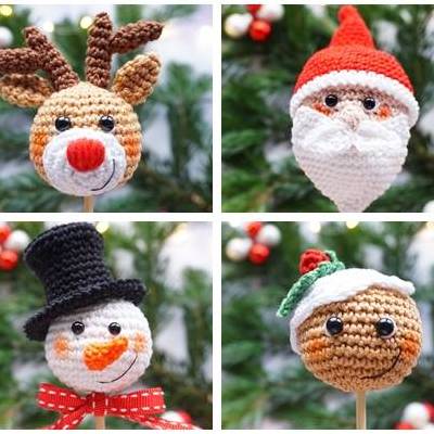 Häkelanleitung Blumenstecker 4er Set Weihnachten - PDF Datei