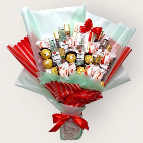 Essbarer Blumenstrauß Bacardi Style - Bacardi - Ferrero Rocher - Merci - Raffaello