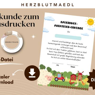 Personalisierte Urkunden für Kindergeburtstage - Mitgebsel leicht gemacht! Bauernhof