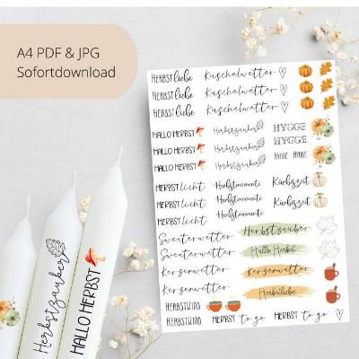 PDF Vorlage für Kerzen I Herbst  I Kerzentattoo Stabkerzen Wasserschiebefolie | Druckvorlage Kerzensticker
