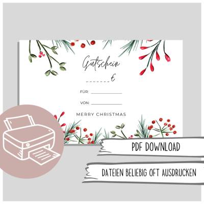 Weihnachtsgutschein zum Ausdrucken, Geschenkgutschein Weihnachten - Gutschein zum Ausdrucken Last Minute Geschenk