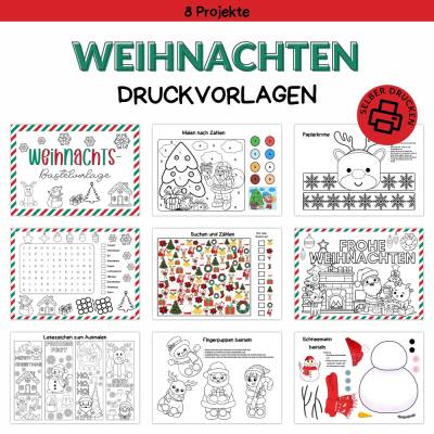 Kinder-Aktivitäten Weihnachten Druckvorlage - Bastelideen zum Selberdrucken - Bastelbuch für Kinder - Digitaler Download