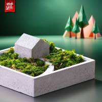 Miniatur-Oase aus Beton handgefertigt, Miniatur Deko für Zuhause und Büro, stilvolle Beton Deko, 17 x 17 x 8 cm
