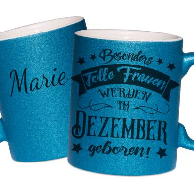 Glitzer Tasse Frauen Dezember mit Name - Geburtstag Geschenk - Sternzeichen Skorpion Schütze - Frau Freundin Kollegin