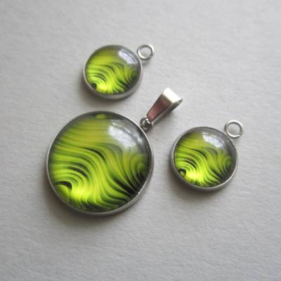 Set aus Edelstahl und Glas Cabochon 1x 20 mm, 2x 12 mm