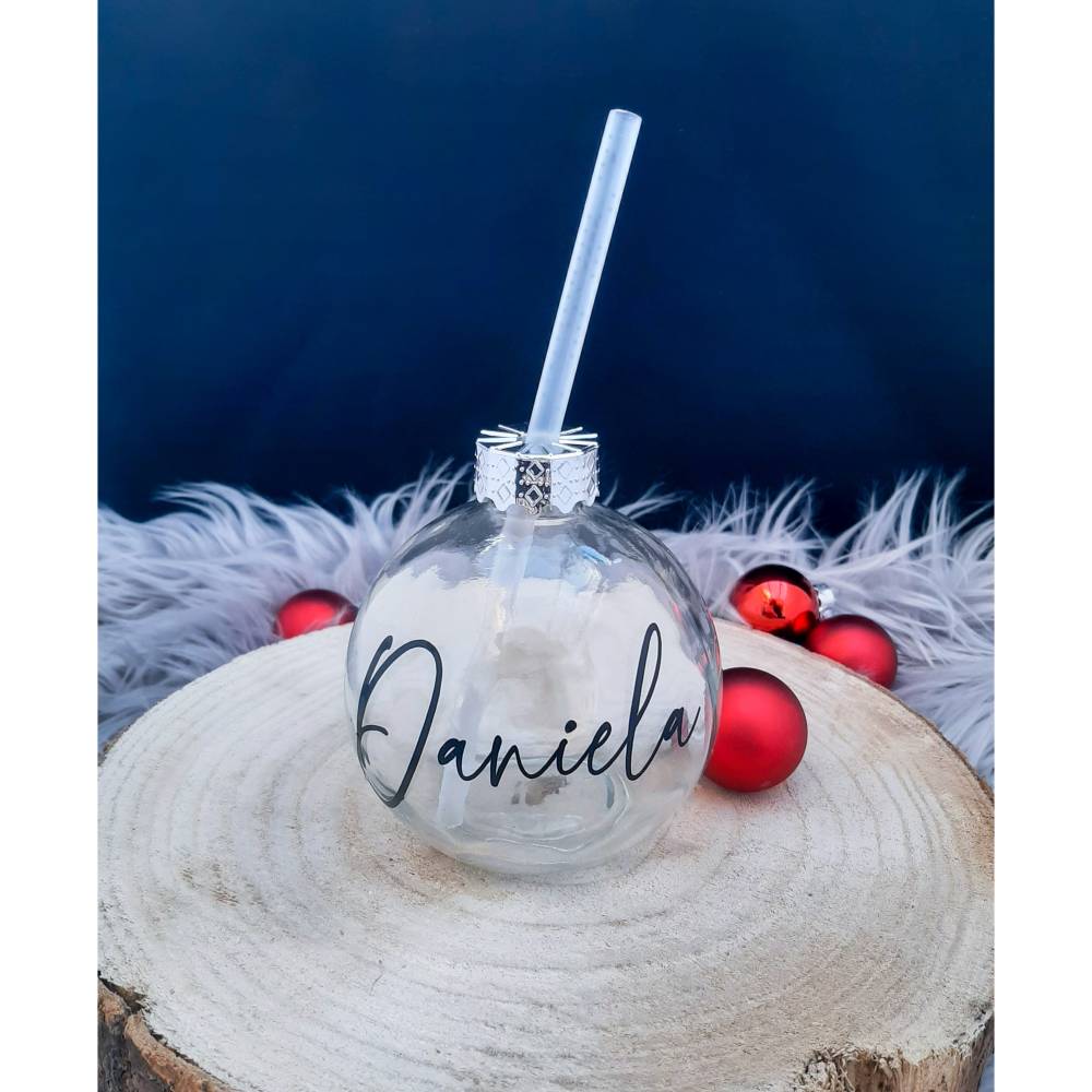 Personalisiertes Trinkglas Christbaumkugel – Weihnachtsgeschenk mit Namen, 400 ml aus Glas