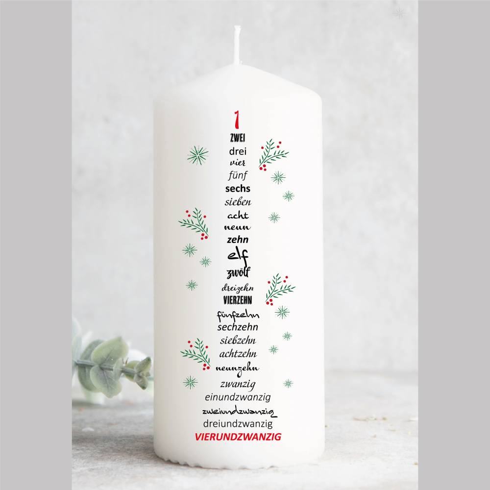 Adventskalenderkerze – Kalenderkerze aus Wachs mit Zahlen, Weihnachtskerze, 20 cm hoch, handgefertigt