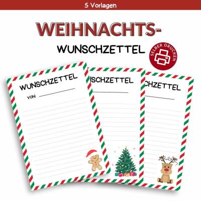 Wunschzettel für Weihnachten Druckvorlage - Wunschliste zum Selberdrucken - Weihnachtsmann - Digitaler Download
