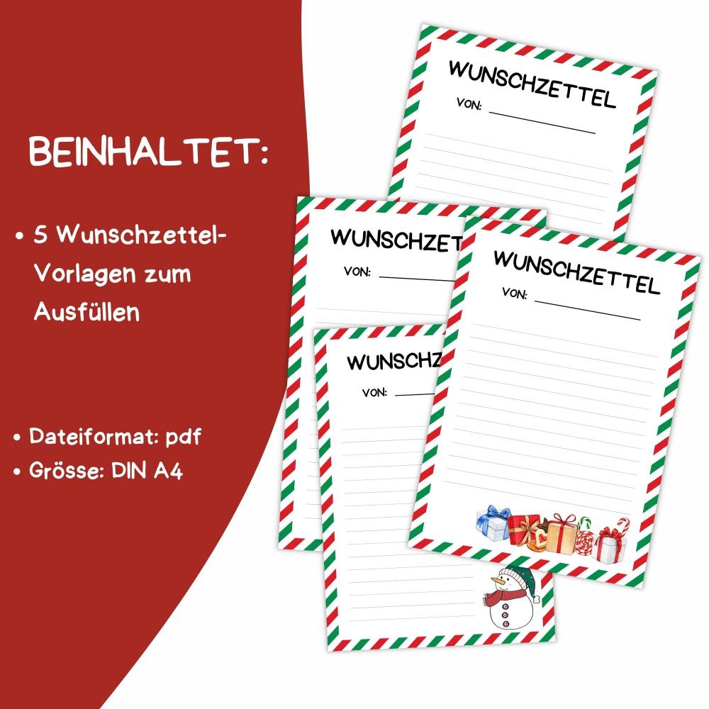 Wunschzettel für Weihnachten Druckvorlage - Wunschliste zum Selberdrucken - Weihnachtsmann - Digitaler Download Bild 2