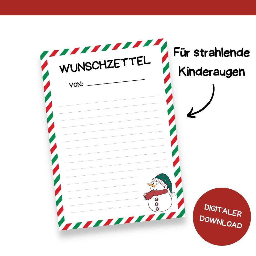 Wunschzettel für Weihnachten Druckvorlage - Wunschliste zum Selberdrucken - Weihnachtsmann - Digitaler Download Bild 8