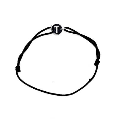 Armband, Sofortkauf, filigran, schwarzes Paracord, Buchstabe T, Schiebeknoten, verstellbar von 16-29 cm, Sofortkauf