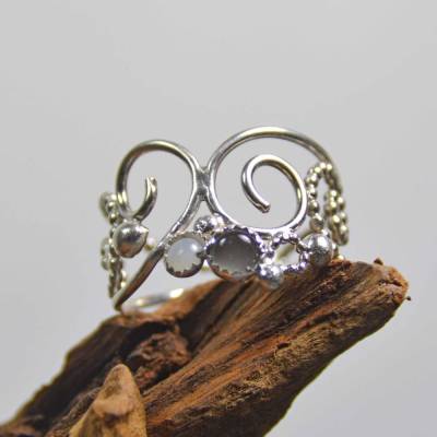 Filigraner Ring aus Sterling Silber mit grauem Mondstein und Chalzedon - Größe 55 - handgemacht