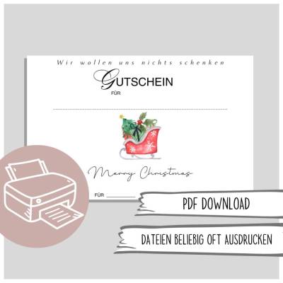 Wir wollen uns nichts schenken Gutschein - Weihnachtsgutschein zum Ausdrucken, Geschenkgutschein Weihnachten