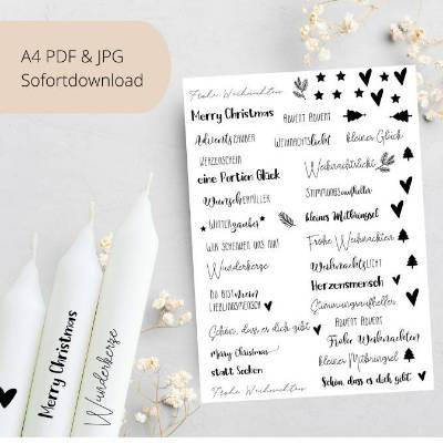 PDF Vorlage für Kerzen | Weihnachten  I Kerzentattoo Stabkerzen Wasserschiebefolie | Druckvorlage Kerzensticker